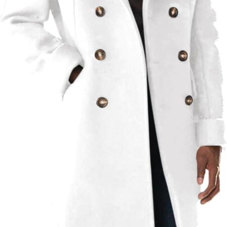 Mens Trench Coat Notch Lapel Slim Fit Double Breasted Wool Blend Long Pea Coat Winter Warm Overcoat