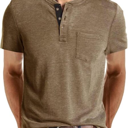 Mens Casual Short   Shirts Fashion Button T Shirts with Pocket
