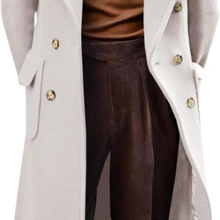 Mens Trench Coat Notch Lapel Long Jacket Double Breasted Classic Winter Overcoat