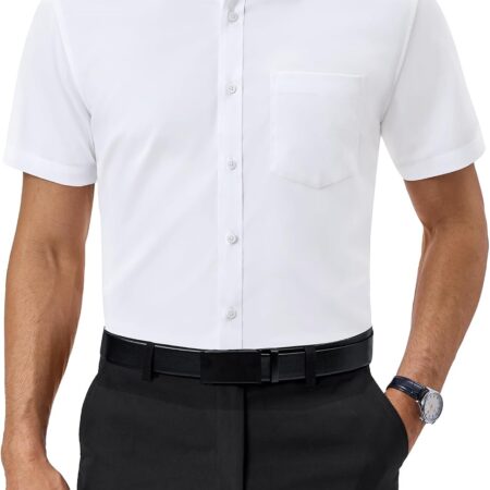 Mens Short Dress Shirts Regular Fit Stretch Wrinkle-Resistant Button Down Shirts