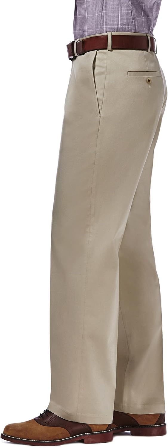 Men's Premium No Iron Khaki Classic Fit Expandable Waist Flat Front Pant