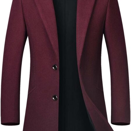 Men's Winter Coat Trench Overcoat Wool Blend Casual Single Breasted Mid-Long Pea Top Jacket