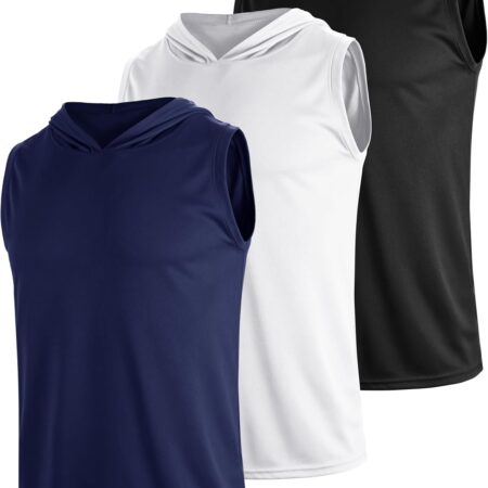 3 Pack Men's less Workout Hoodies Dry Fit Quick Dry T Shirts with Hoods Running Gym Muscle Hooded Tank Top