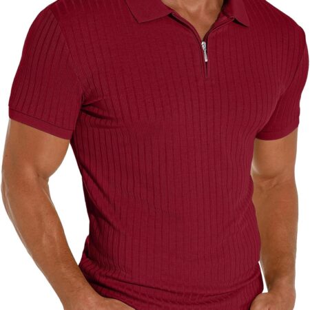 Men's Polo Shirts Slim Fit Short/Long Zipper Polo T Shirt Casual Golf Shirt Classic Tee