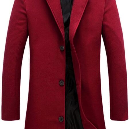Men's Wool Blend Pea Coat Notched Collar Single Breasted Overcoat Warm Winter Trench Coat