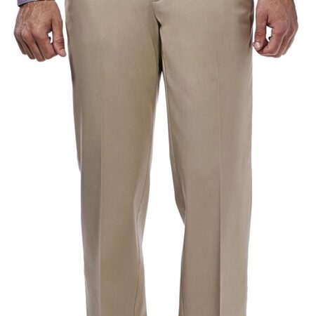 Men's Premium No Iron Khaki Classic Fit Expandable Waist Flat Front Pant
