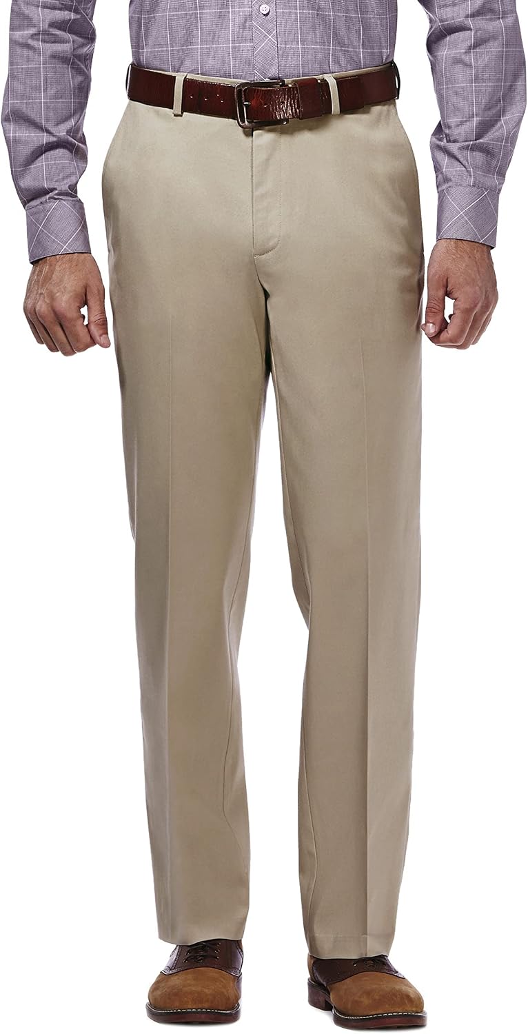 Men's Premium No Iron Khaki Classic Fit Expandable Waist Flat Front Pant