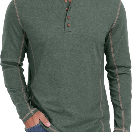 Men's Shirts Long Sleeve Casual Classic Tee Cotton Button  T-Shirts